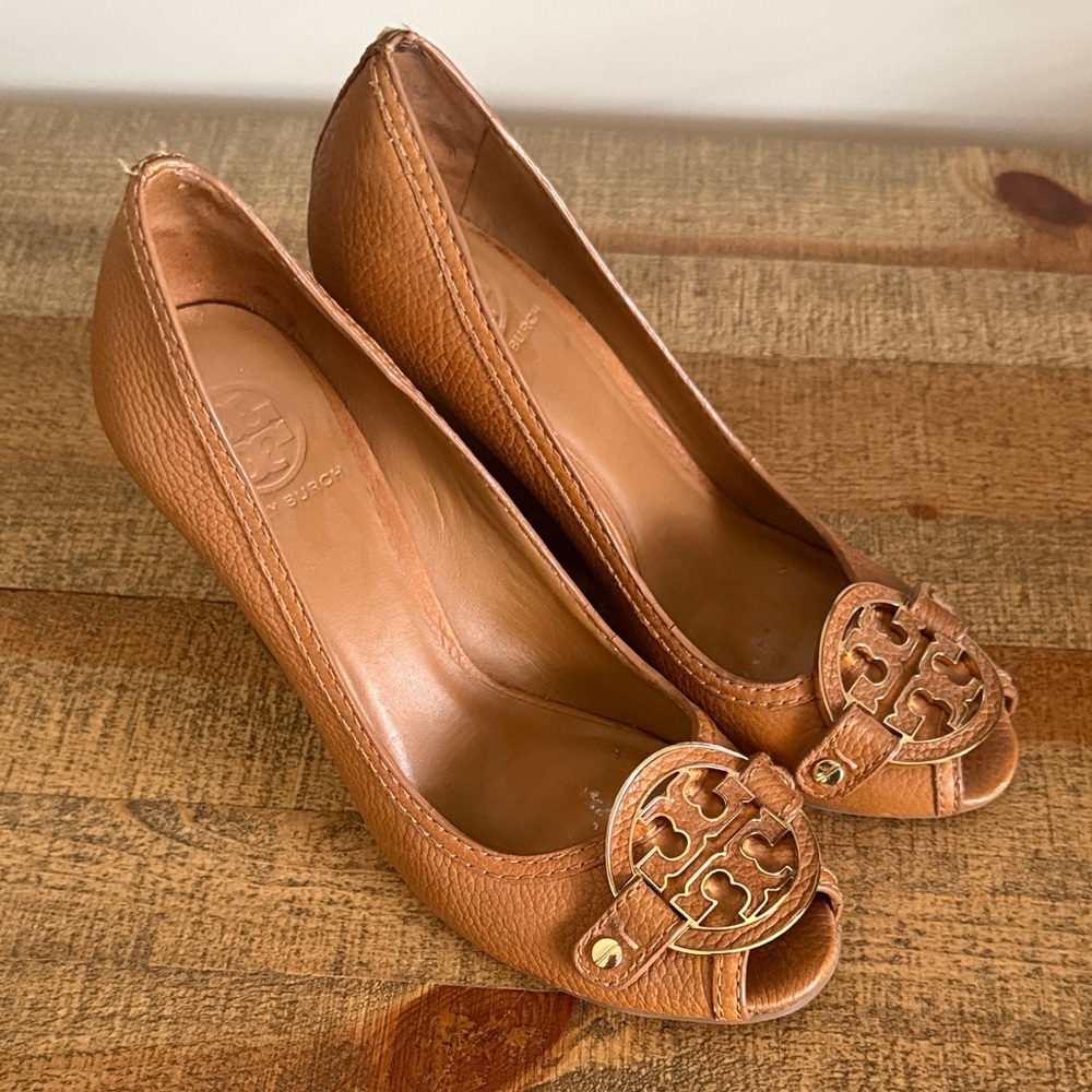 Tory Burch Brown Peep-Toe Heels